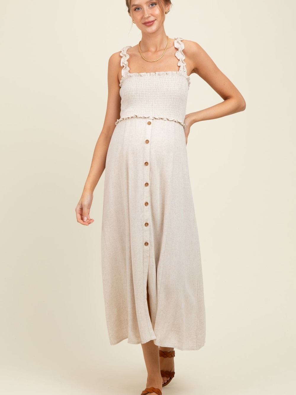 Pinkblush Oatmeal Linen Blend Dress